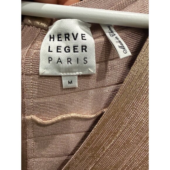 HERVE LEGER Paris V NECK FOIL FRINGED MIDI DRESS - Picture 7 of 9